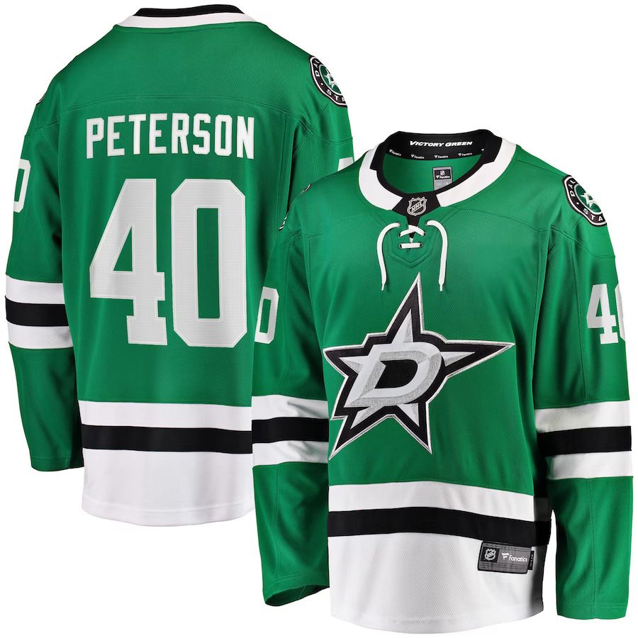 Men Dallas Stars 40 Jacob Peterson Fanatics Branded Kelly Green Home Breakaway Player NHL Jersey